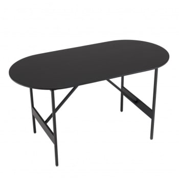 Daly - Mesa de centro ovalada negra con patas de metal de 70x35 cm