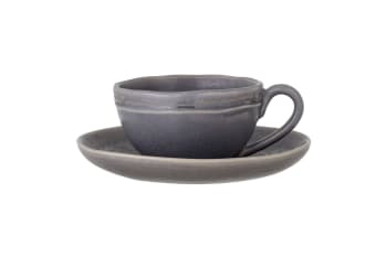 Raben - Tasse à cappuccino et soucoupe en grès gris