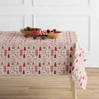 Hoho rojo - Mantel estampado multicolor antimanchas algodón 140x100 cm