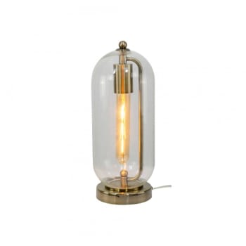 SENSIAL - Lampe petit modèle en verre transparent, base en métal antique