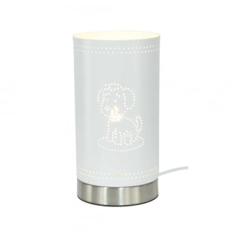 ULYSSE - Lampe tactile motif chien en métal perforé blanc