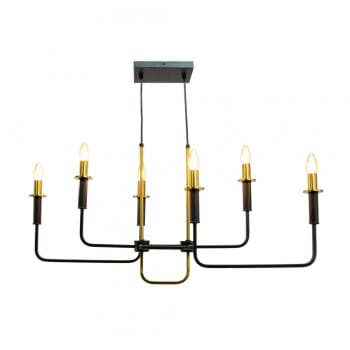FILUME - Lustre chandelier 6 lumières en métal noir et doré
