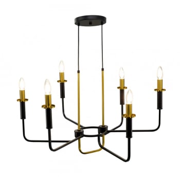 NILUME - Lustre chandelier 6 lumières en métal noir et doré