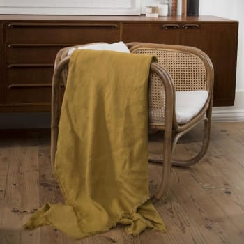 Hortense - Jeté de lit grand modèle lin lavé  180x260 jaune moutarde