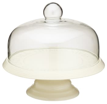 Soporte para pasteles de cerámica con cúpula de vidrio blanco