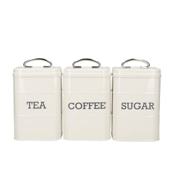 Set 3 barattoli tè, caffè e zucchero in acciaio color crema