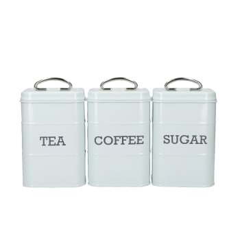 Set 3 barattoli tè, caffè e zucchero in acciaio celeste