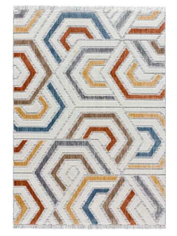 BROADWAY - Tapis géométrique avec relief et franges, multicolore, 155X230 cm