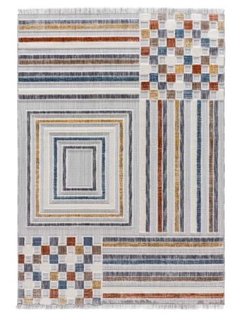 BROADWAY - Tapis géométrique avec relief et franges, multicolore, 136X200 cm