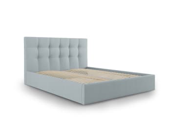 Phaedra - Bett mit Bettkasten und Kopfteil aus strukturiertem Stoff, hellblau