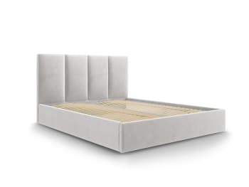 Pyla - Bett mit Bettkasten und Kopfteil aus Samt, hellgrau