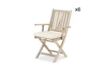 JAVA LIGHT - Pack de 6 sillas jardín plegables con brazos de madera color claro