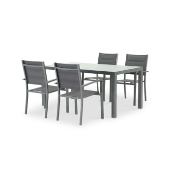 Tokyo - Table 160×90 et 6 chaises de jardin gris