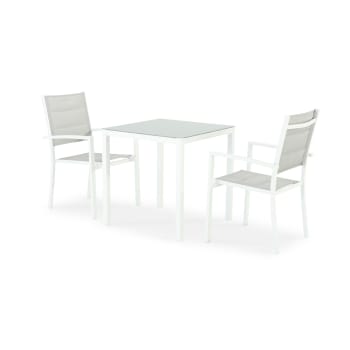 TOKYO - Ensemble de table fixe 70×70 et 2 chaises de jardin blanches