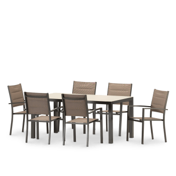 Oviala Tivoli Tavolo Da Giardino 6 Posti: Alluminio Marrone E Piano In Ceramica, Resistente Alle Intemperie