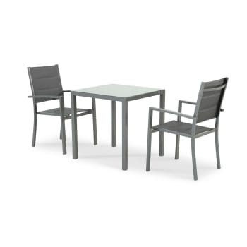 TOKYO - Ensemble de table fixe 70×70 et 2 chaises de jardin grises
