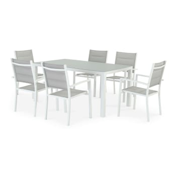 TOKYO - Table 160×90 et 6 chaises de jardin blanche