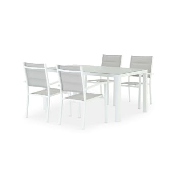 TOKYO - Conjunto mesa fija 160×90 y 4 sillas jardín blanco