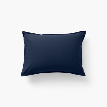 Neo - Taie d'oreiller rectangulaire percale de coton uni brodé bleu 50x70