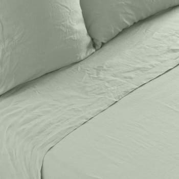 Songe - Drap de lit lin lavé uni vert 270 x 290 cm