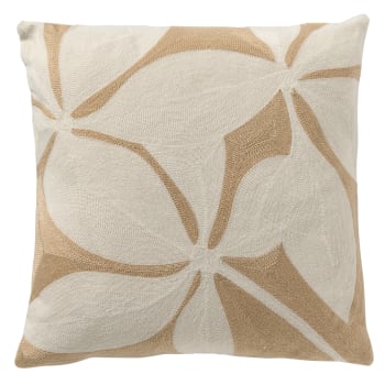 ELIN - Coussin - beige en polyester 45x45 cm avec motif fleuri