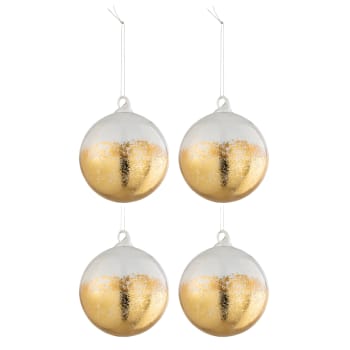 Lot de 4 boules de noël motif transparent et or - Diamètre 10 cm