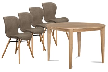 Table ronde extensible pieds fuseau D115 + 4 chaises tissu