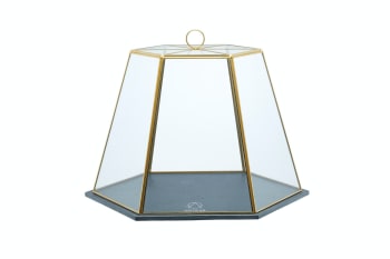 Campana de cristal con plato de pizarra - transparente y negro