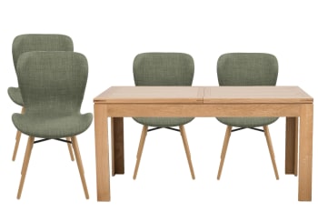 Table rectangulaire à rallonges L160/240  + 4 chaises tissu