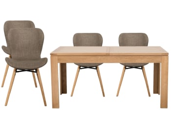 Table rectangulaire à rallonges L160/240  + 4 chaises tissu