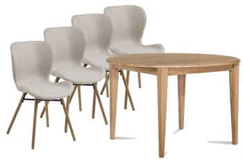 Table ronde extensible pieds fuseau D115 + 4 chaises tissu