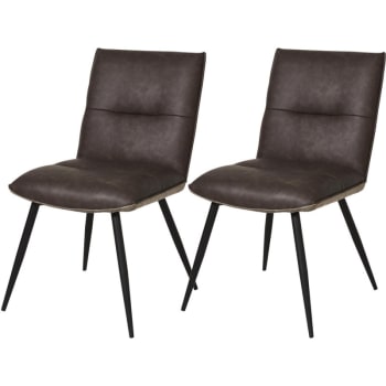 Patsie - Chaise de salle à manger moderne tissu effet cuir (lot de 2) marron