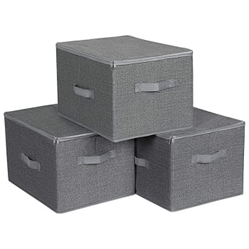 Boîtes de rangement grises pliables avec poignées et couvercle -H25 cm