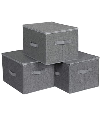 Faltbare graue Aufbewahrungsboxen mit Griffen und Deckel -H25 cm