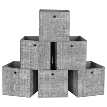 Lot de 6 cubes de rangement pliables gris en tissu non tissés - H30 cm