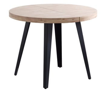 Matika - Table repas ronde extensible bois et acier noir