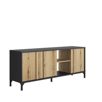 Garlone - Mueble de tv industrial 3 puertas - 160 x 66 cm marrón