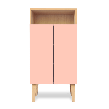 ENKI - Mueble de entrada, 2 puertas y 1 estante abierto rosa 50x100x40