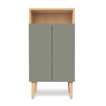 ENKI - Mueble de entrada, 2 puertas y 1 estante abierto kaki 50x100x40