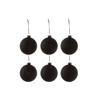 Caja de 6 bolas de navidad de vidrio negro de 8x8x8 cm