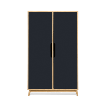 FLAK - Armario, 2 puertas y 3 estantes color roble natural y gris 141x86x40