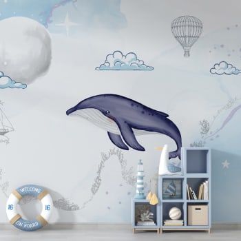 Atlantide - Papier Peint Panoramique L336xH270cm Bleu Océan Baleine