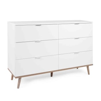 Commode effet bois blanc, 6 tiroirs