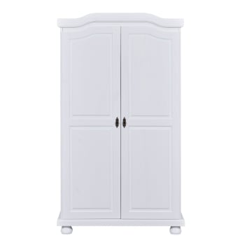 Armoire 2 portes en bois massif blanc laqué