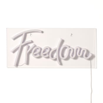 FREEDOM - Scritta luminosa da parete in acrilico bianca cm. H.20 x L.45 x P.1,6
