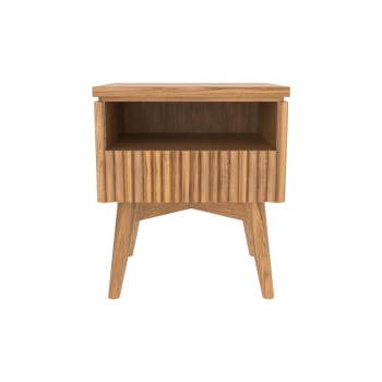 Filippis - Table de chevet en bois de teck, 1 tiroir et 1 niche