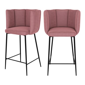 Rosy - Set aus 2 Barstühlen aus rosa Samt mit Metallbeinen, 65cm