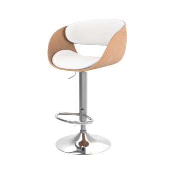 Adelmar - Chaise de bar réglable en cuir synthétique blanc 62,5/83,5 cm