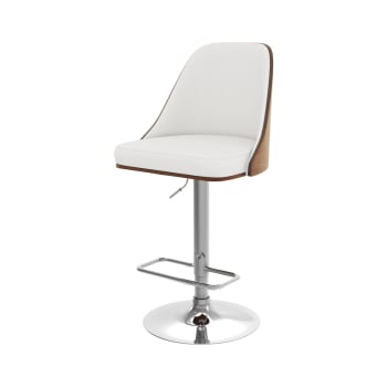 LOLAhome Sgabello Da Bar Girevole Regolabile In Ecopelle Bianca - Altezza 63-84 Cm, Base Cromata