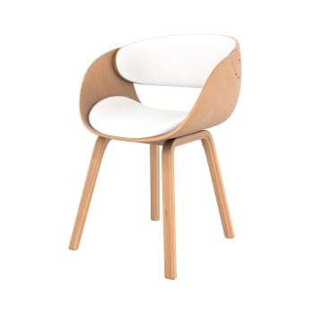 Adelmar - Chaise en bois clair et PU blanc